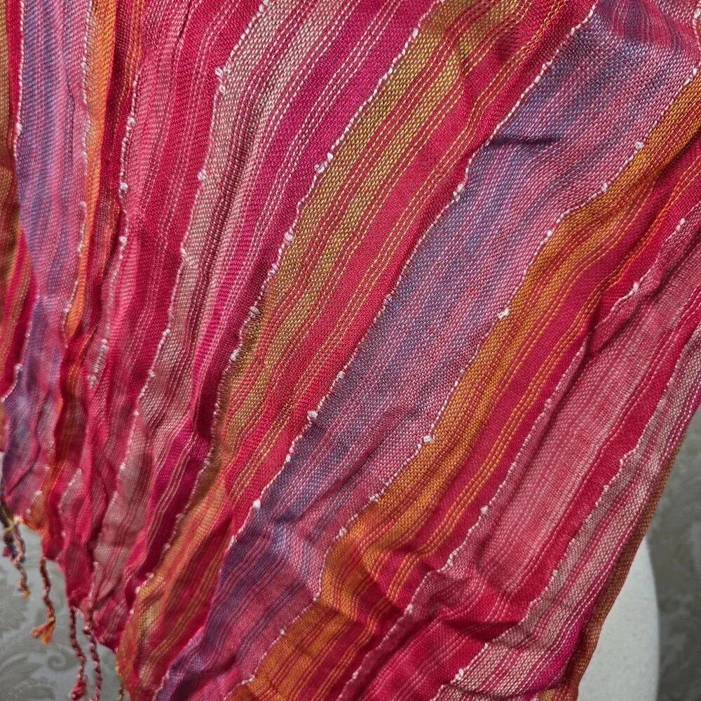 Pink Orange Striped Infiniti Style Versatile Scarf Silver/Purple Beaded Jewelry